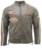 Mens Racing Moto Badges Biker Leather Jacket