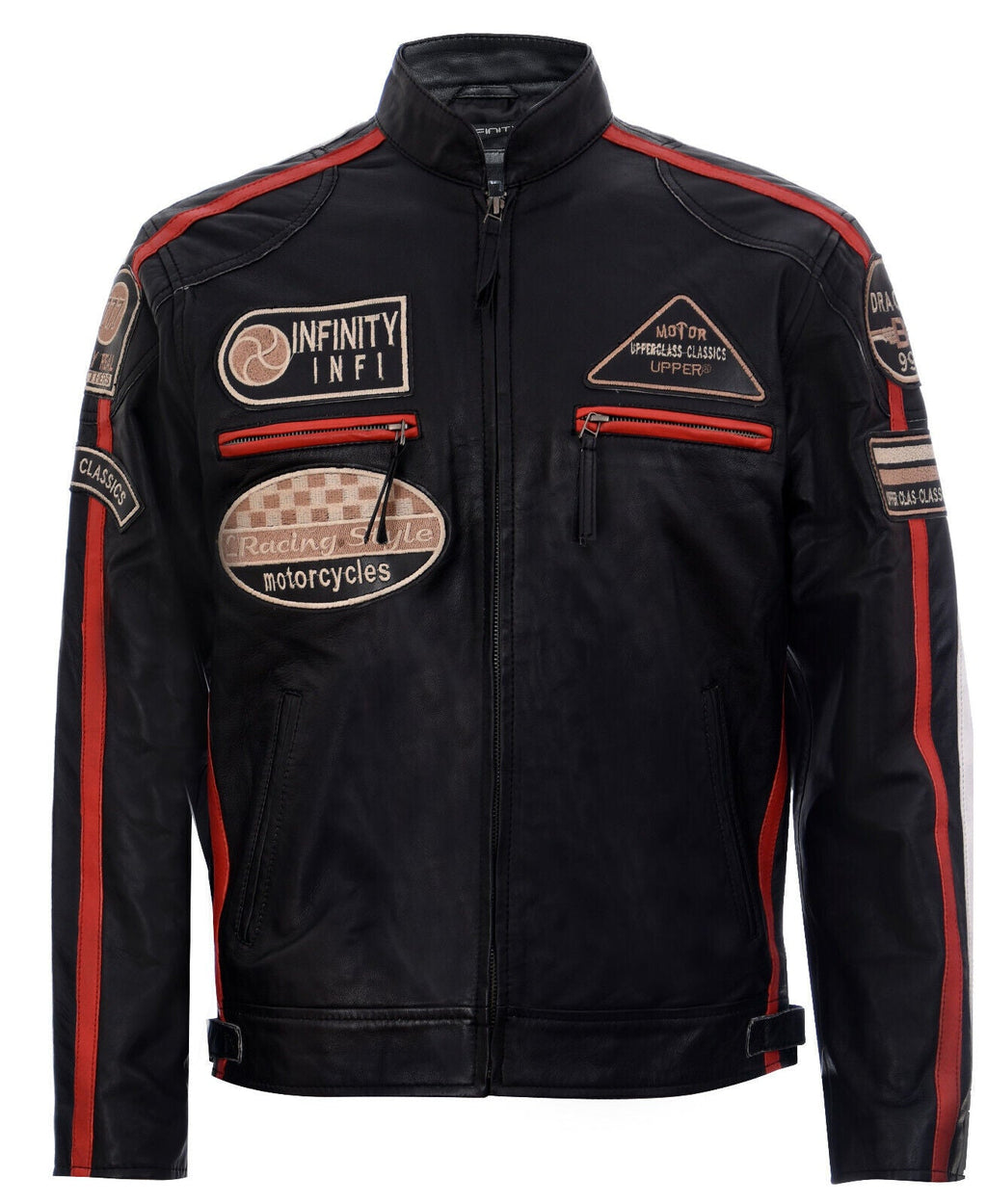 Mens Racing Moto Badges Biker Leather Jacket