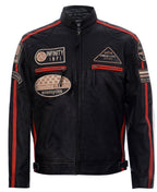 Mens Racing Moto Badges Biker Leather Jacket