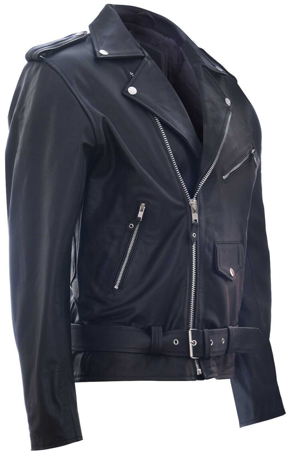 Mens Leather Brando Biker Rock Motorcycle Hide Jacket