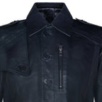 Mens Soft Long Military Trench Distressed Leather Coat