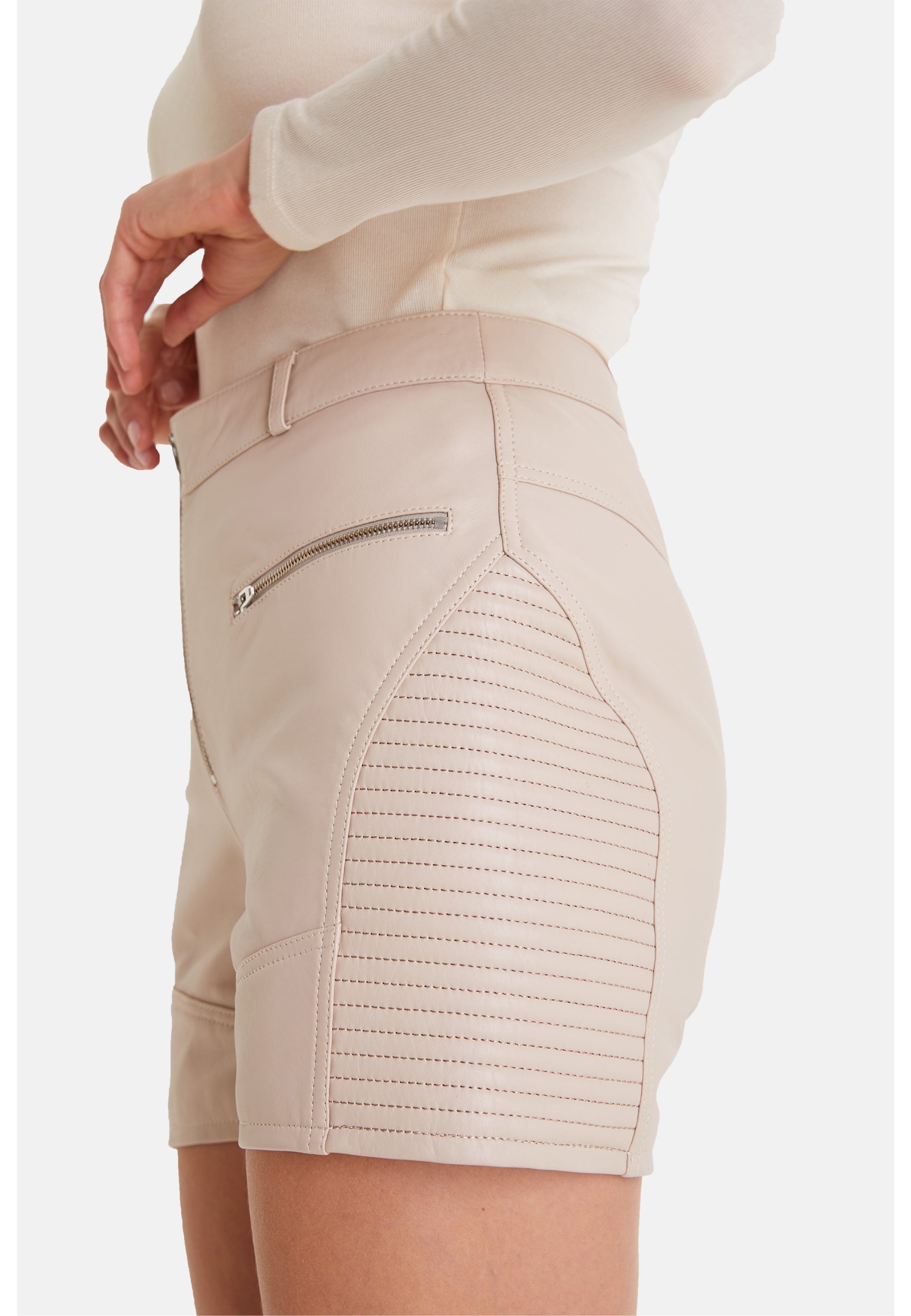 Women's Leather Fashion Short, Beige