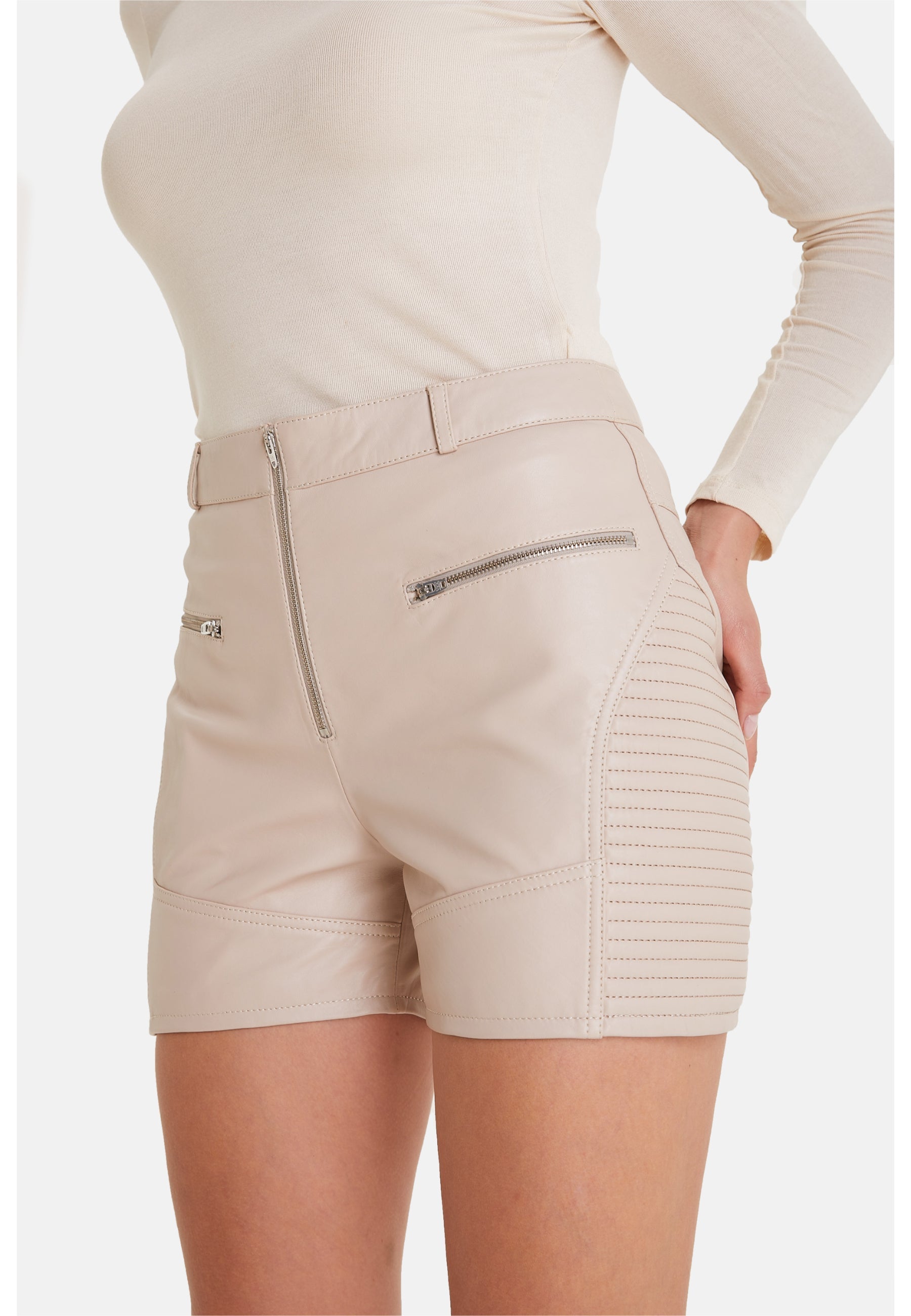 Women's Leather Fashion Short, Beige