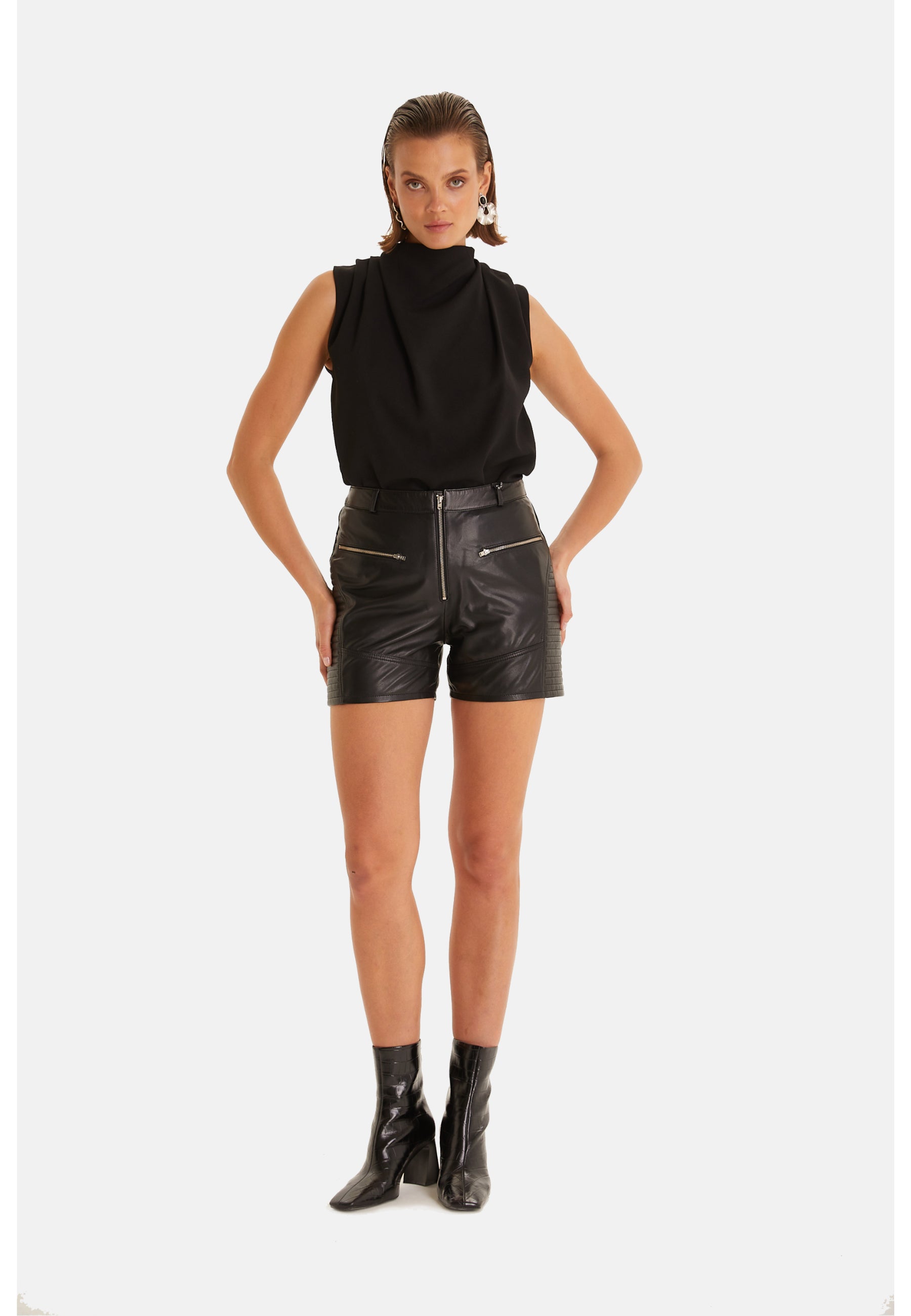 Women's Leather Fashion Short, Black