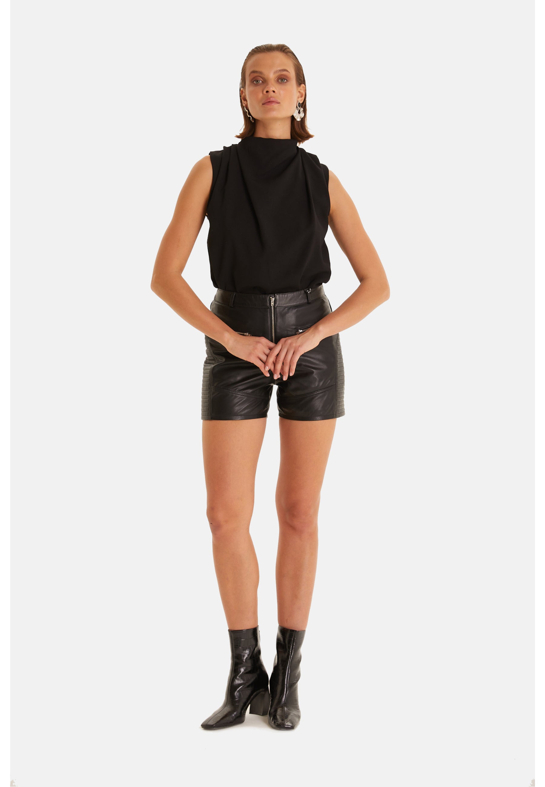 Women's Leather Fashion Short, Black