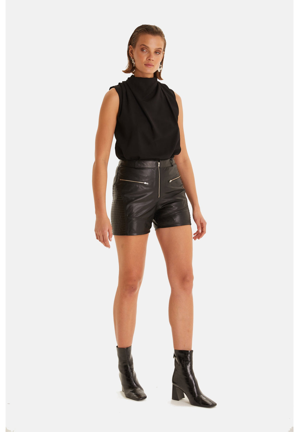 Women's Leather Fashion Short, Black