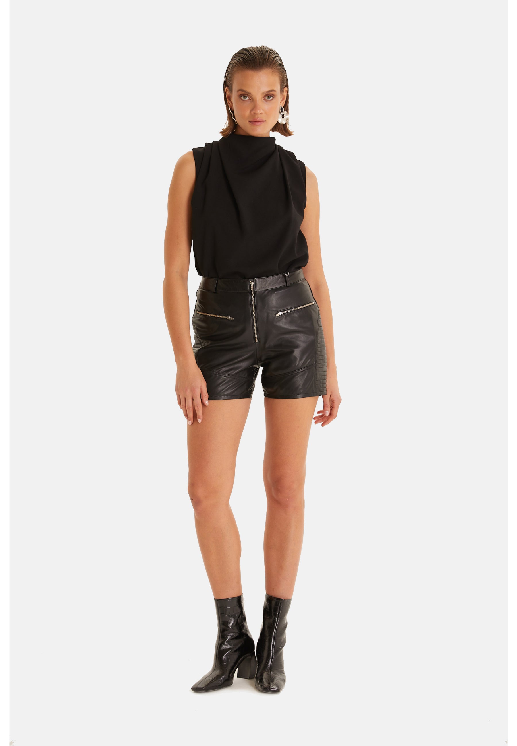 Women's Leather Fashion Short, Black