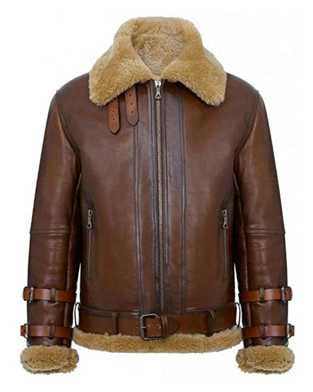 Leather Jacket Airforce RAF B3 Aviator Faux Fur
