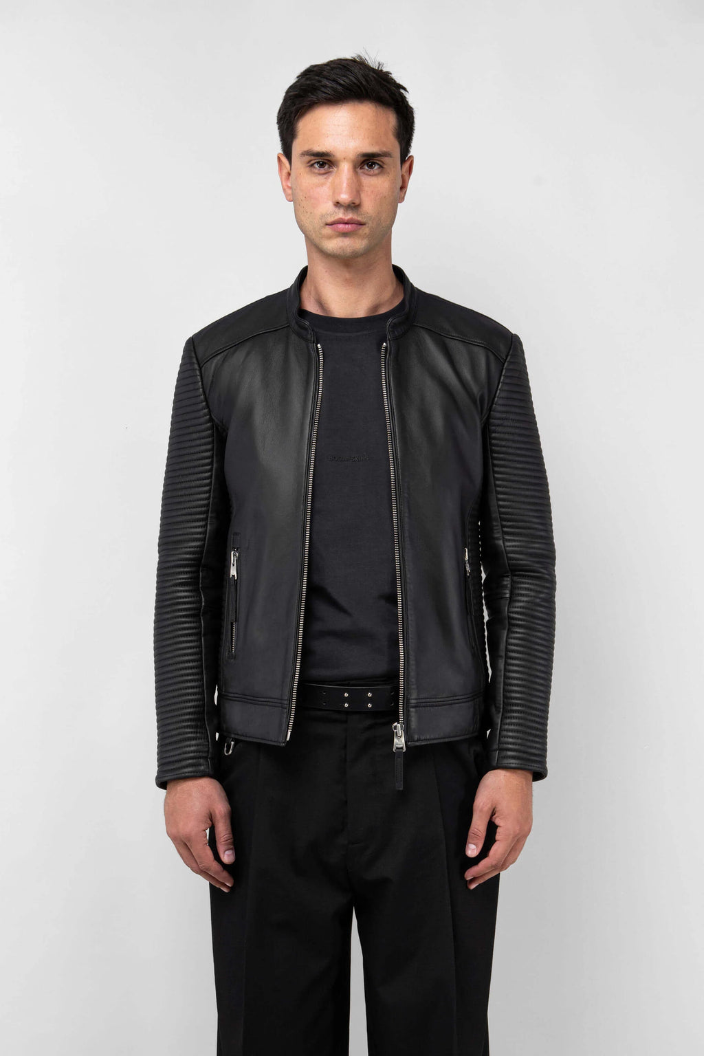 Refined Rider Collarless Leather Jacket