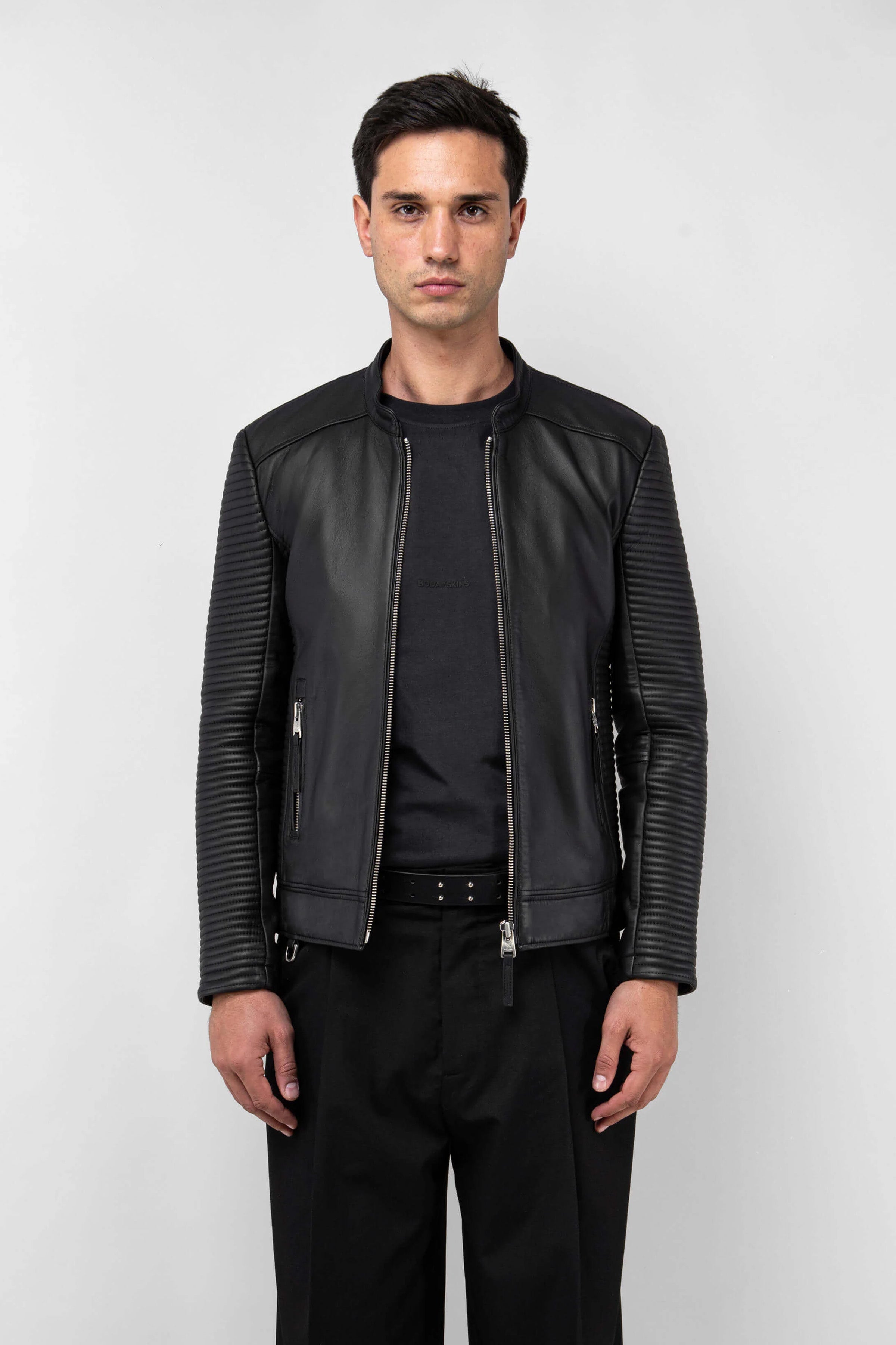 Refined Rider Collarless Leather Jacket