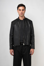 Refined Racer Collarless Leather Jacket