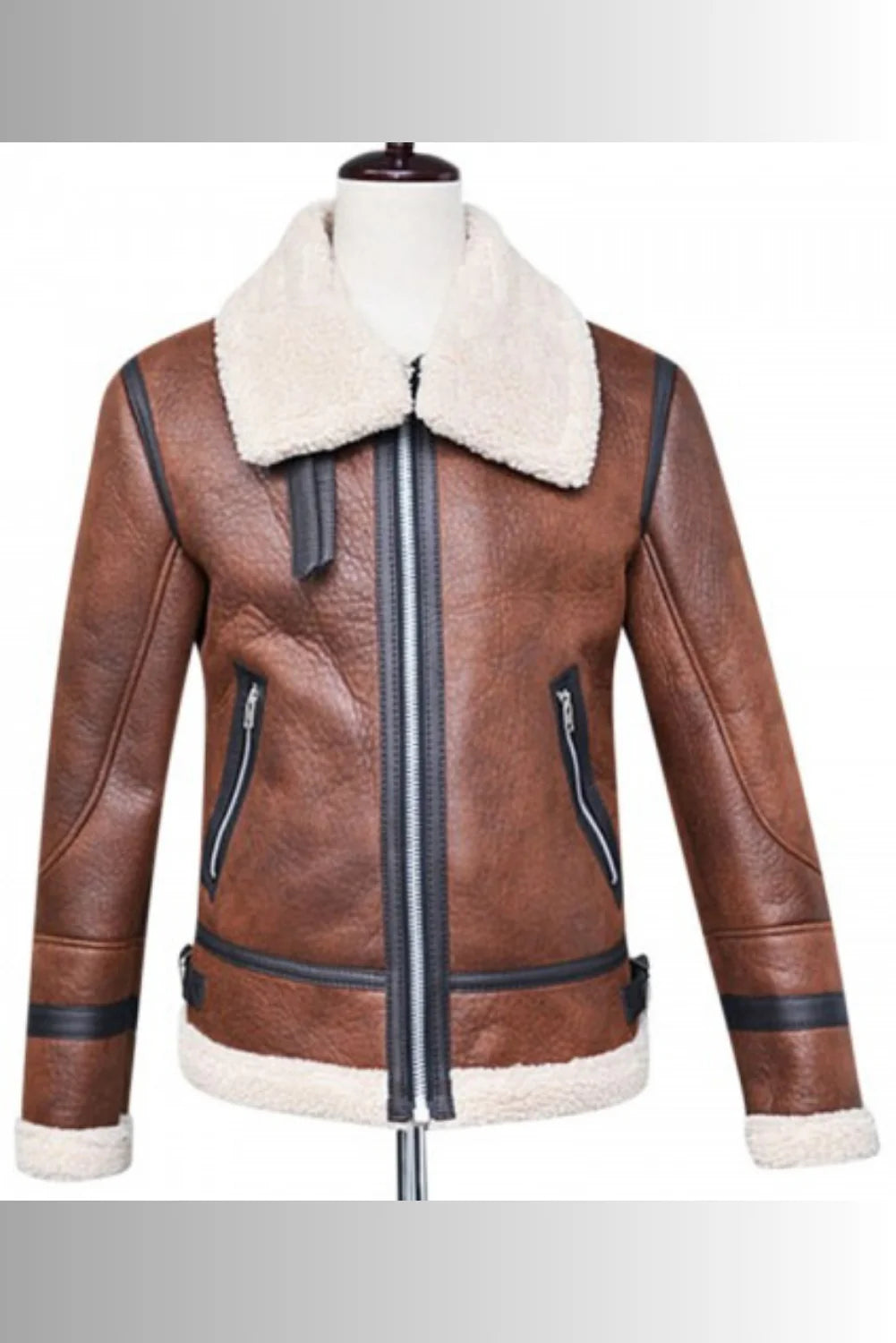 Francis B-3 Dark Brown & White Leather Bomber Jacket