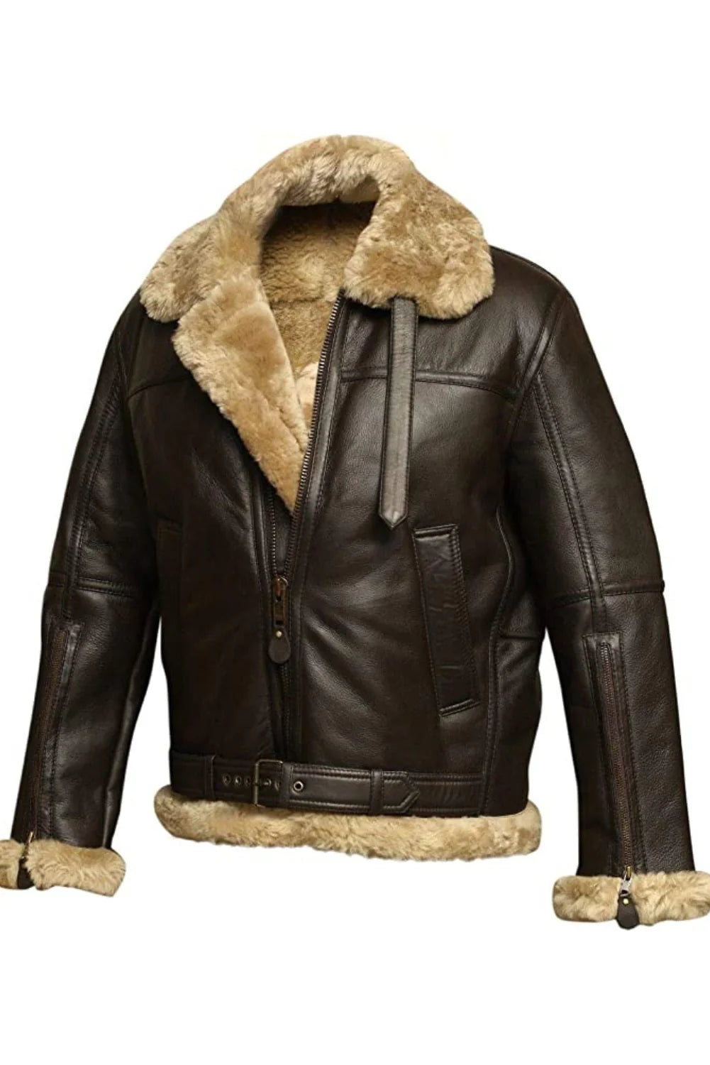 Alberto Brown B3 Shearling Aviator Leather Bomber Jacket