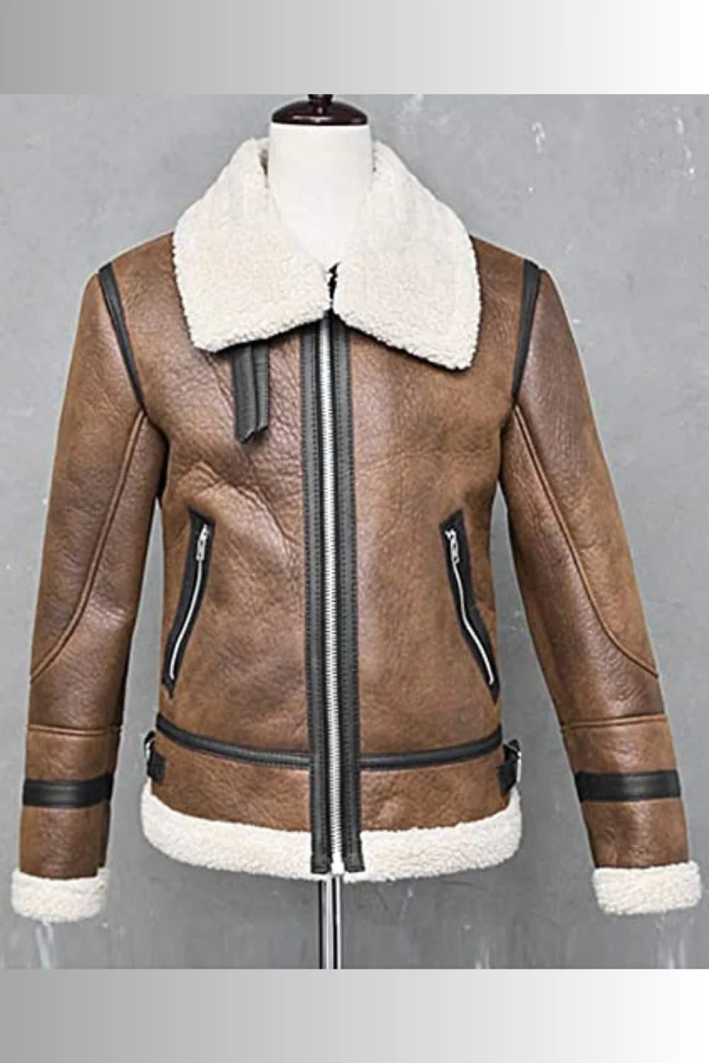 Francis B-3 Brown & White Leather Bomber Jacket