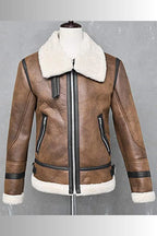 Francis B-3 Brown & White Leather Bomber Jacket
