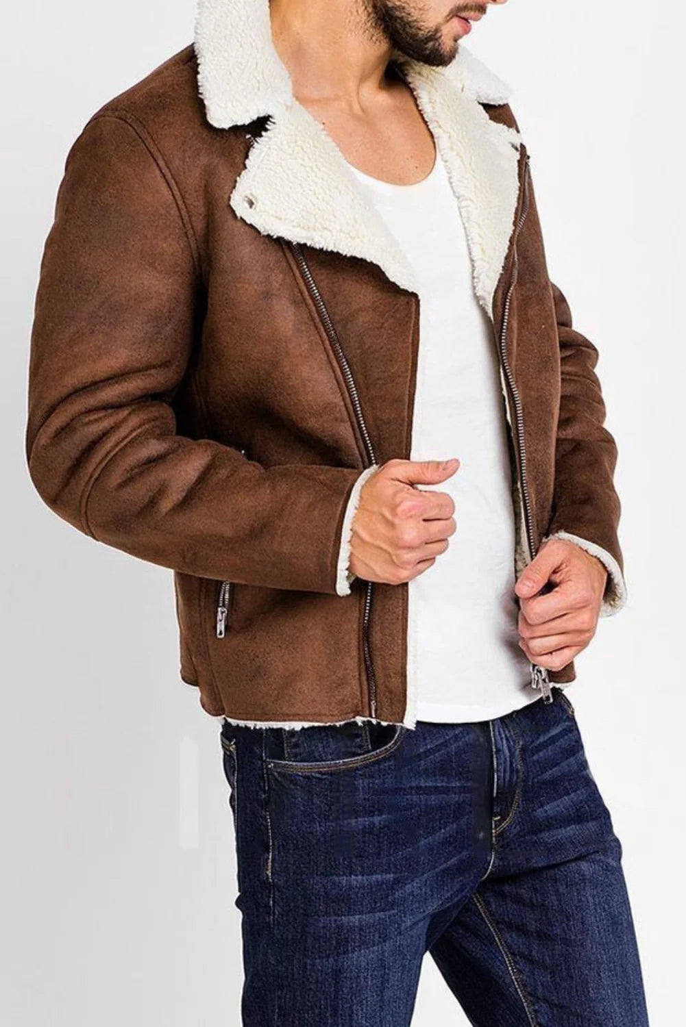 Amos Brown & White Shearling Leather Jacket