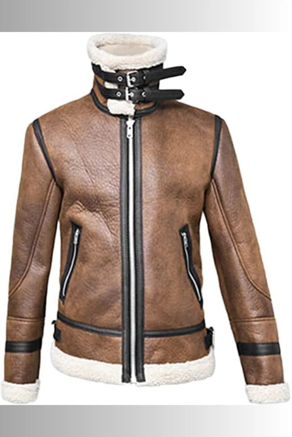 Francis B-3 Brown & White Leather Bomber Jacket