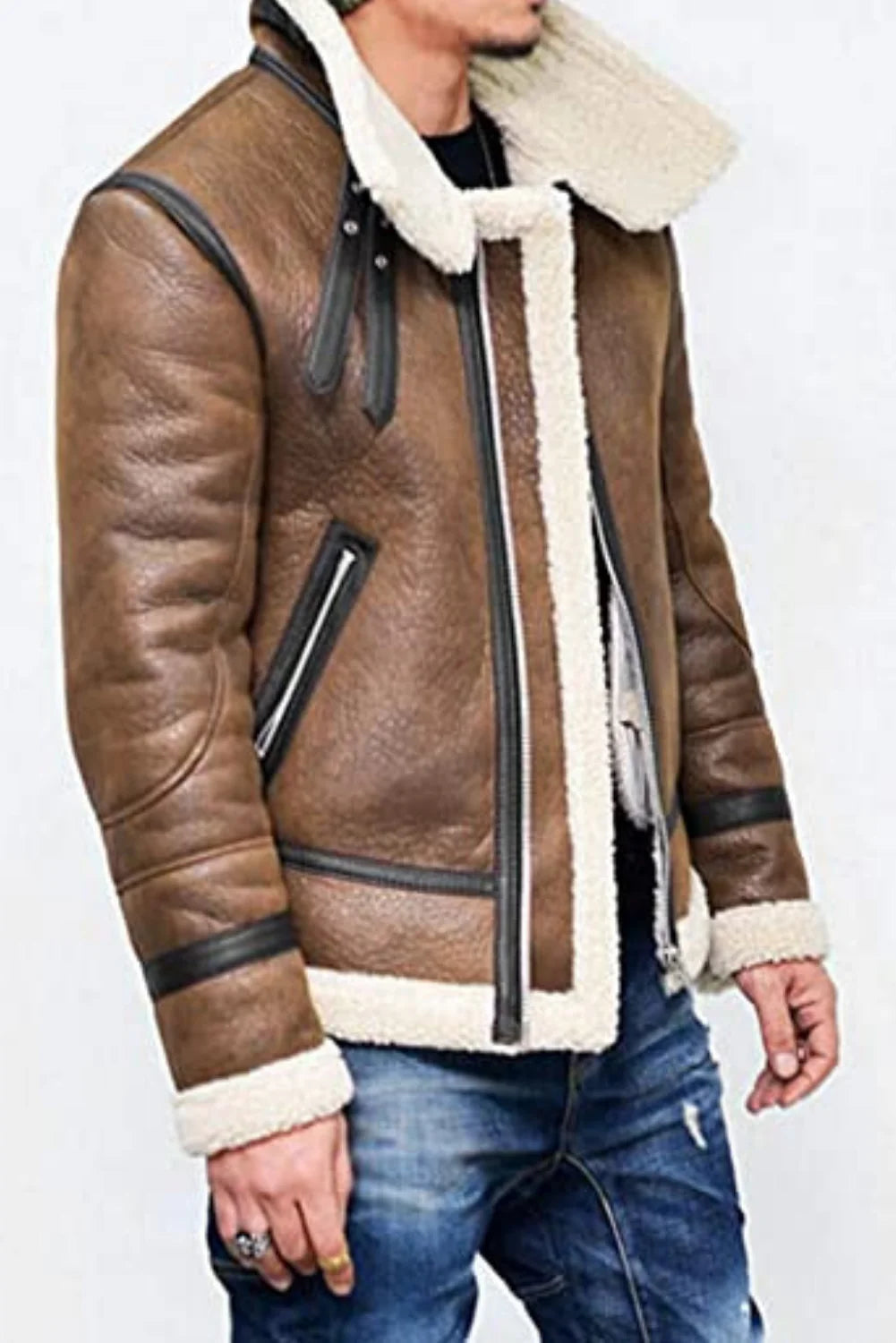Francis B-3 Brown & White Leather Bomber Jacket