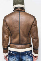Francis B-3 Brown & White Leather Bomber Jacket