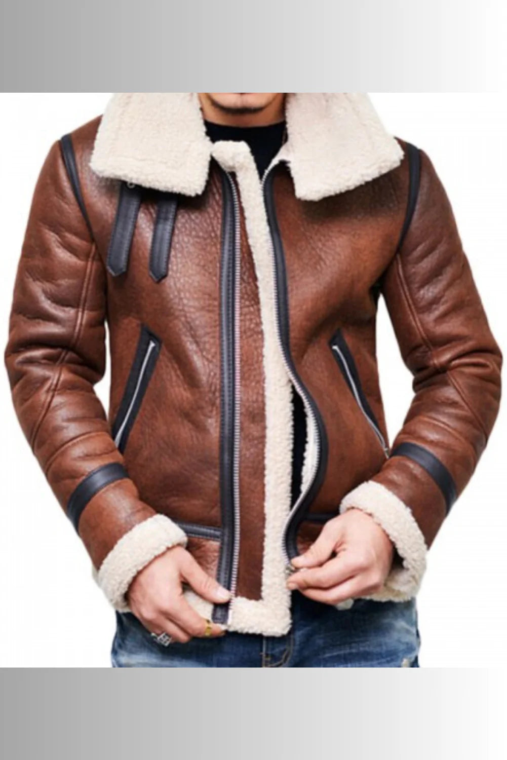 Francis B-3 Dark Brown & White Leather Bomber Jacket