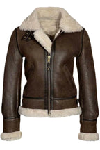 Angela Brown B3 RAF Shearling Aviator Leather Bomber Jacket