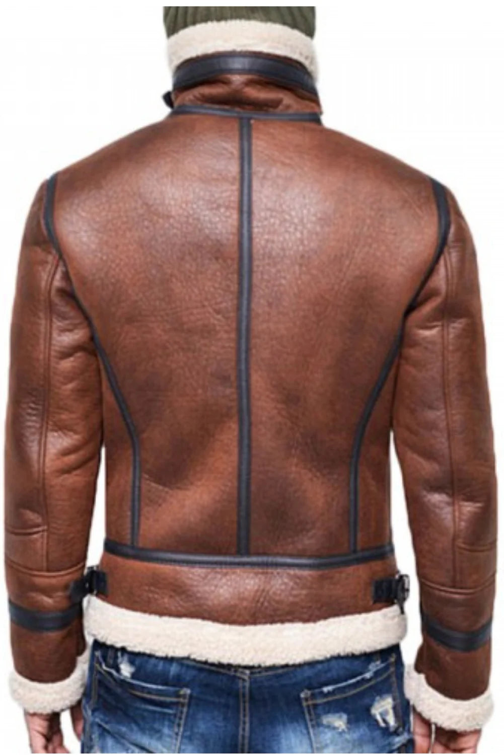 Francis B-3 Dark Brown & White Leather Bomber Jacket