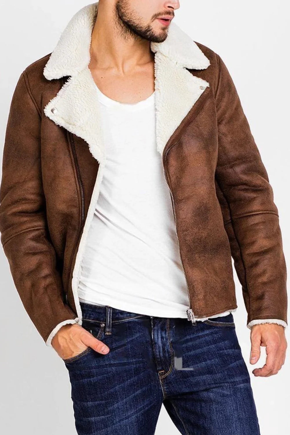 Amos Brown & White Shearling Leather Jacket