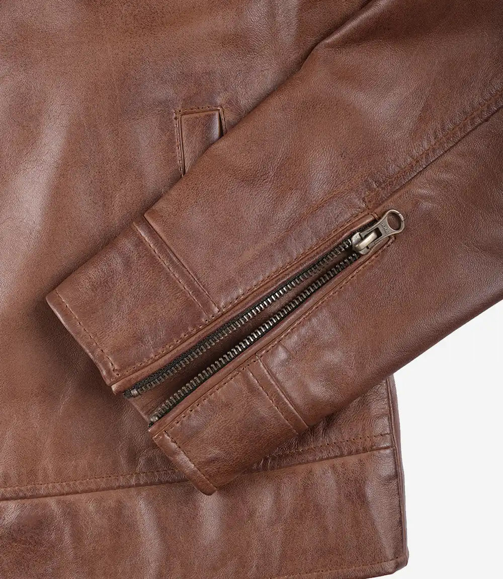 Men's Cognac Brown Leather Shirt Collar Jacket
