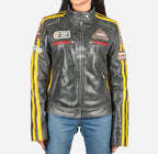 SIZMA Women's Leather Biker Jacket Vintage Grey