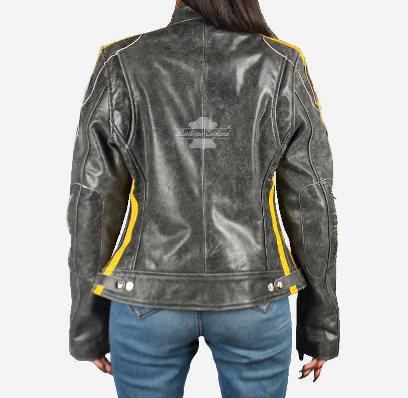 SIZMA Women's Leather Biker Jacket Vintage Grey