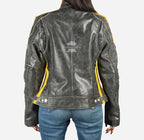 SIZMA Women's Leather Biker Jacket Vintage Grey