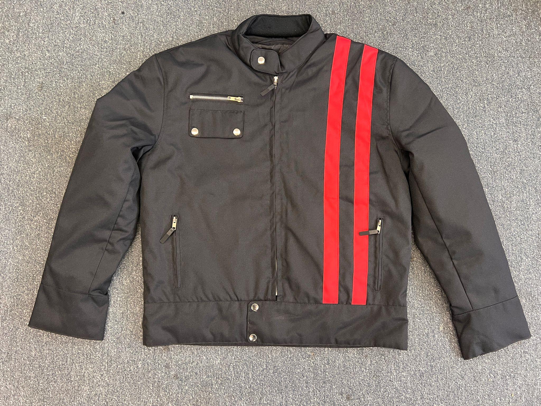 Smart Cafe Racer Textile Black Biker Jacket Red Stripes