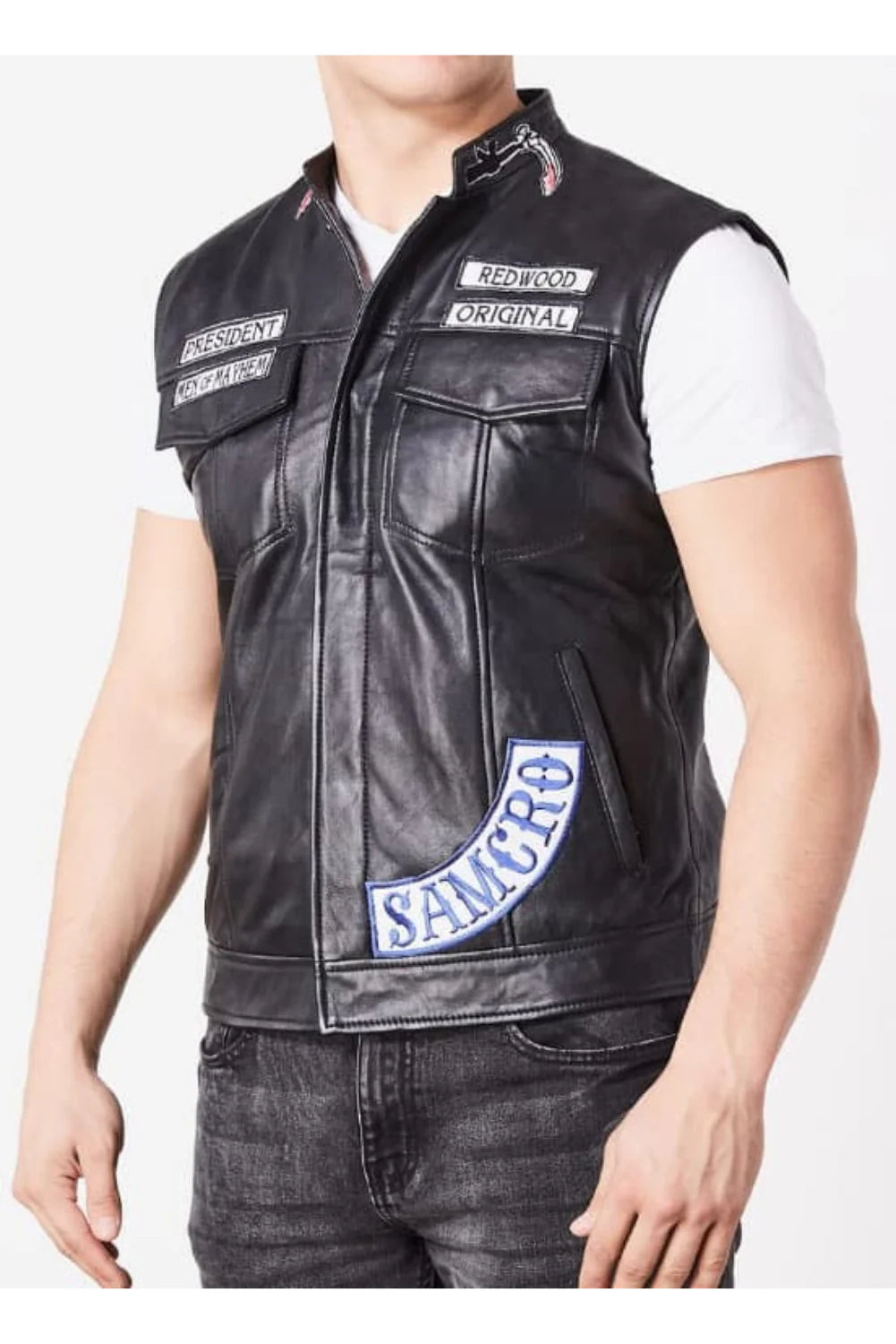 Men's Sons Of Anarchy Vest | Charlie Hunnam | California Vest | Sons of Anarchy Motorcycle Club's Redwood | SAMCRO Vest | Motorcycle Leather Vest
