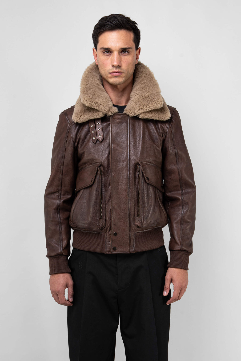 Spitfire: Antique Brown Aviator Leather Jacket (Man)