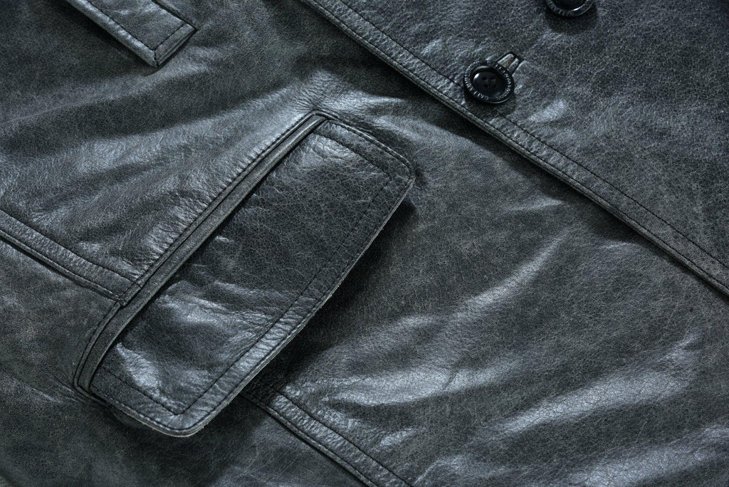 Stone Wash Vintage Men's Leather Jacket - Double Breasted Dr. Who & Kriegsmarine Inspired