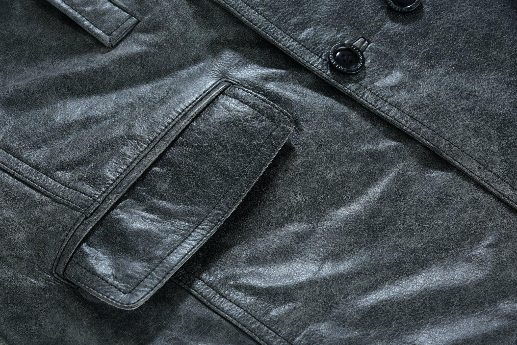 Stone Wash Vintage Men's Leather Jacket - Double Breasted Dr. Who & Kriegsmarine Inspired