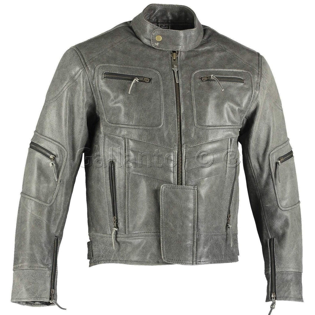 Street Fighter Mens Lynx Stonewash Leather Jacket