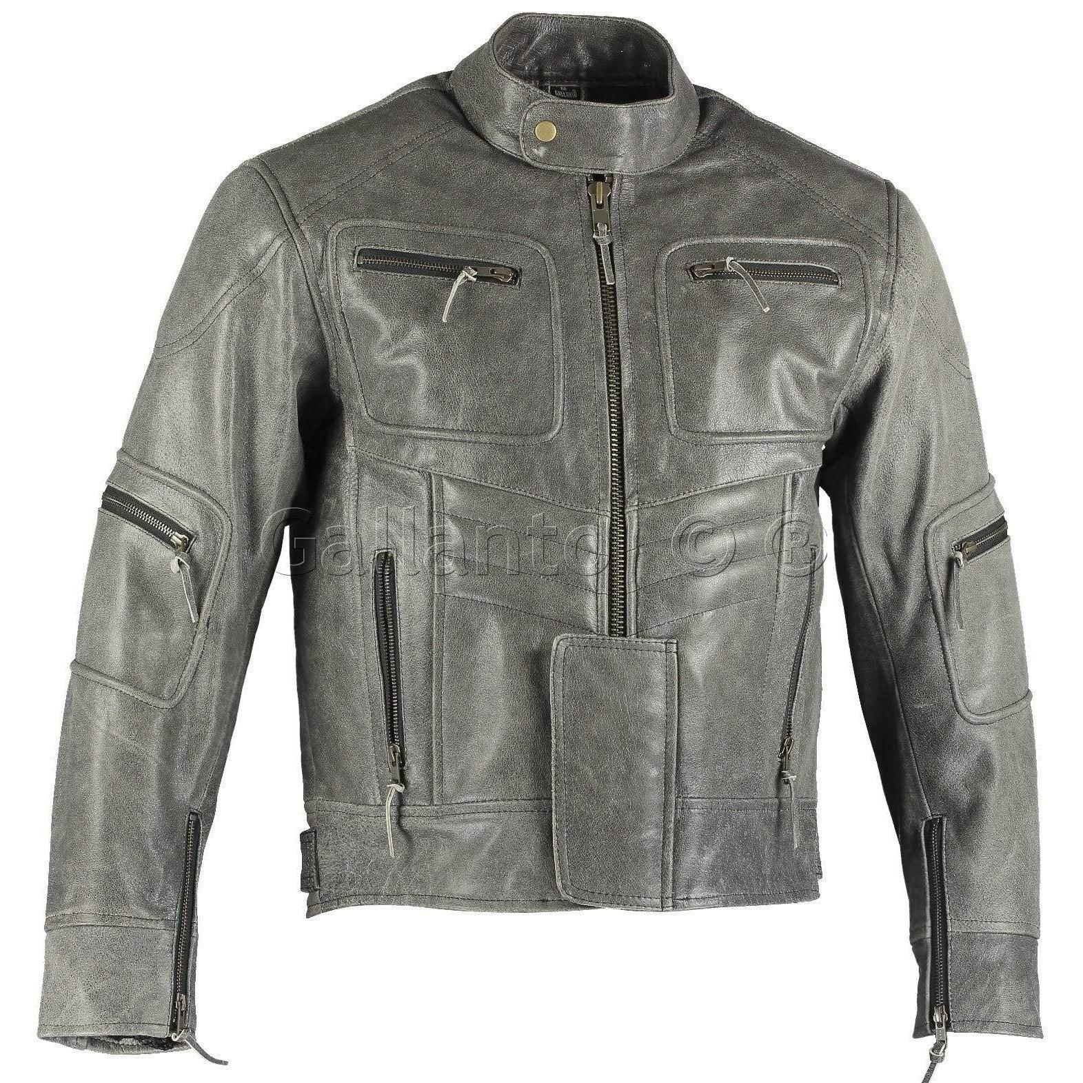 Street Fighter Mens Lynx Stonewash Leather Jacket