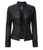 Dodge Women's Tall Black Leather Biker Style Jacket