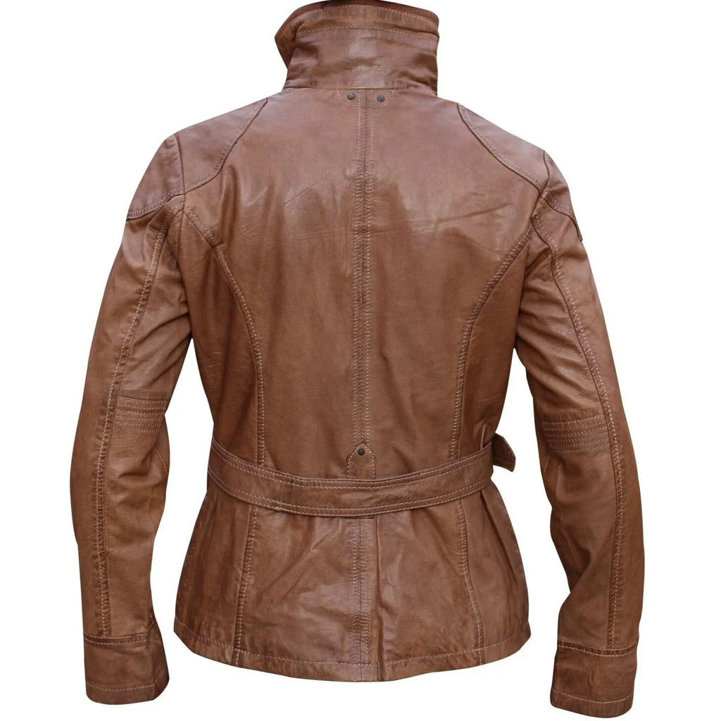Tan Ladies Vintage Fashion Leather Jacket Women