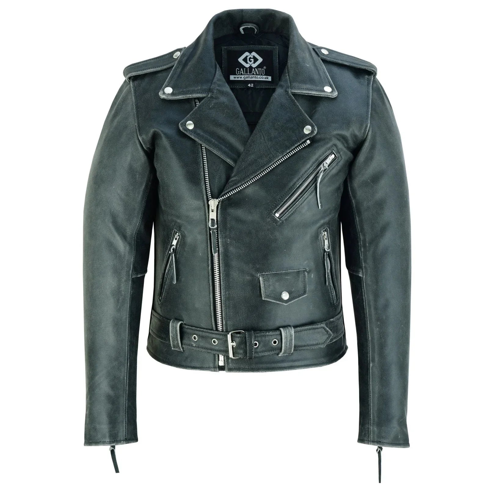 Terminator Mens Premium Stonewash Leather Marlon Brando Biker Motorcycle Jacket