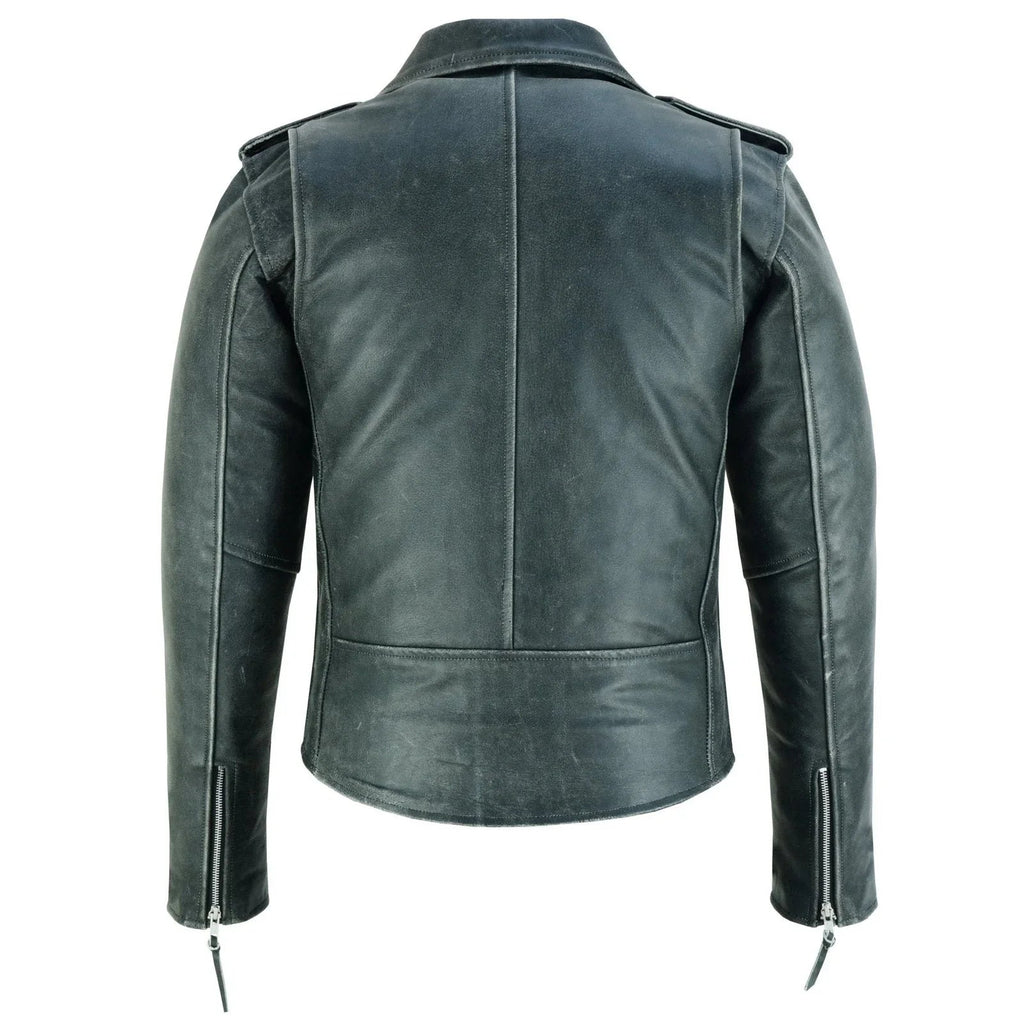 Terminator Mens Premium Stonewash Leather Marlon Brando Biker Motorcycle Jacket