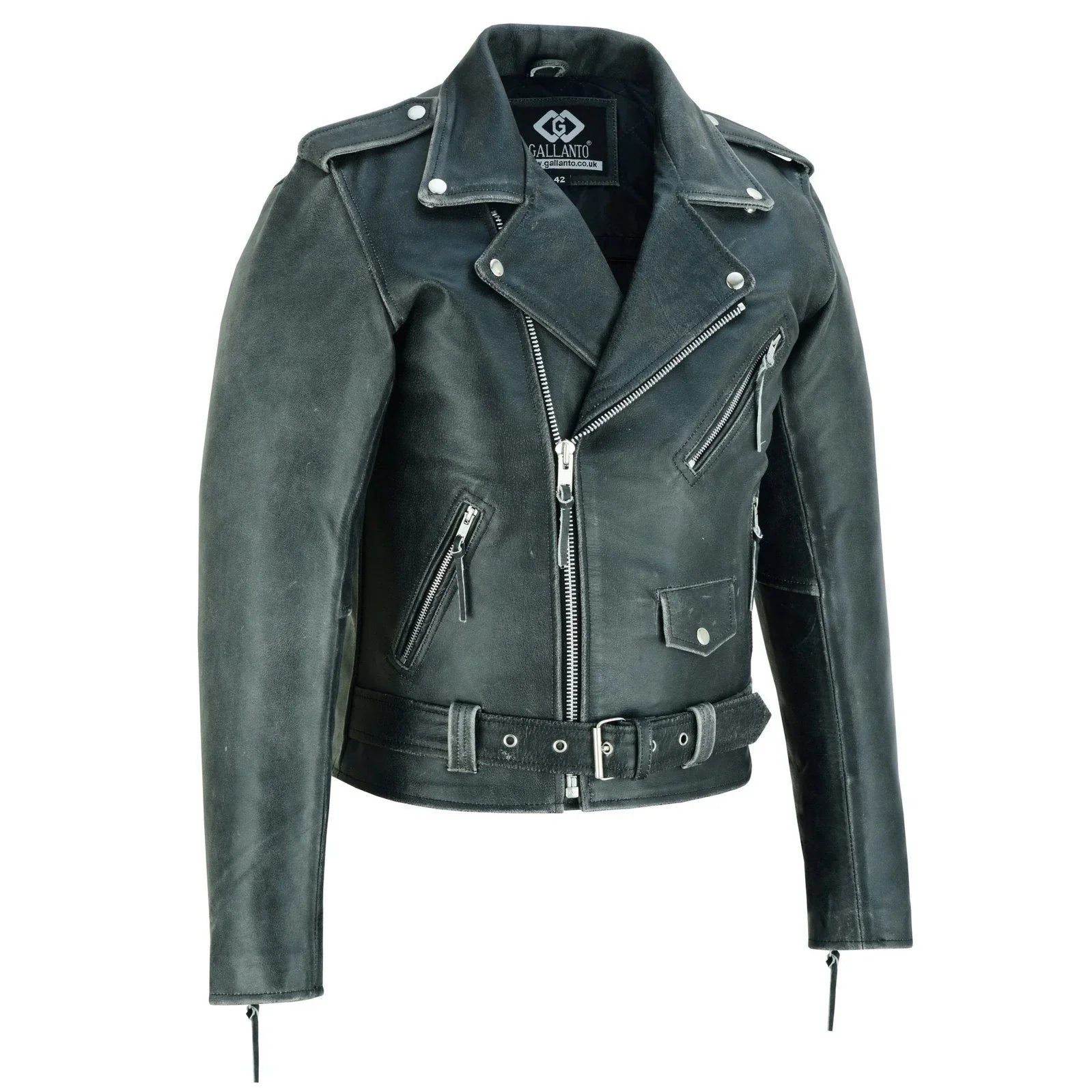 Terminator Mens Premium Stonewash Leather Marlon Brando Biker Motorcycle Jacket