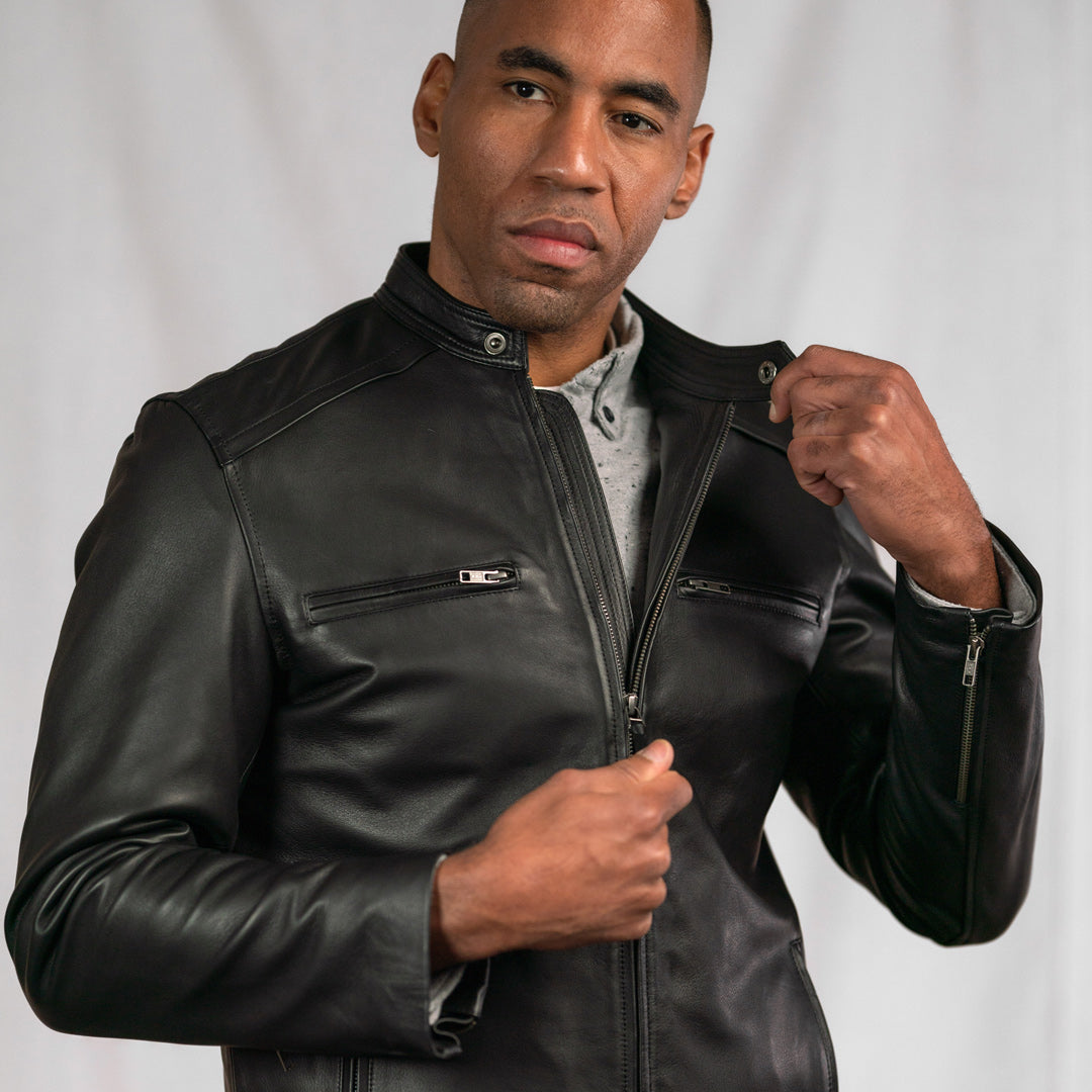 Thompson Leather Moto Jacket | Black