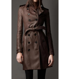 Elisha Double-Breasted Brown leather Trench Coat