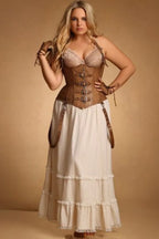 Plus Size Ophelia Underbust Brown Leather Corset