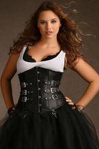 Plus Size Hazel Underbust Black Leather Corset With Buckles
