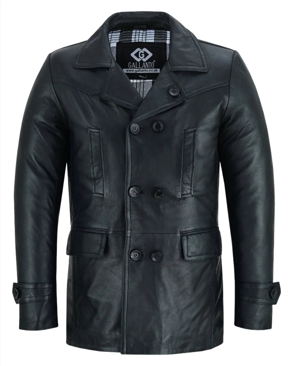 Vintage Black Men's Leather Jacket - Double Breasted Dr. Who Kriegsmarine Style