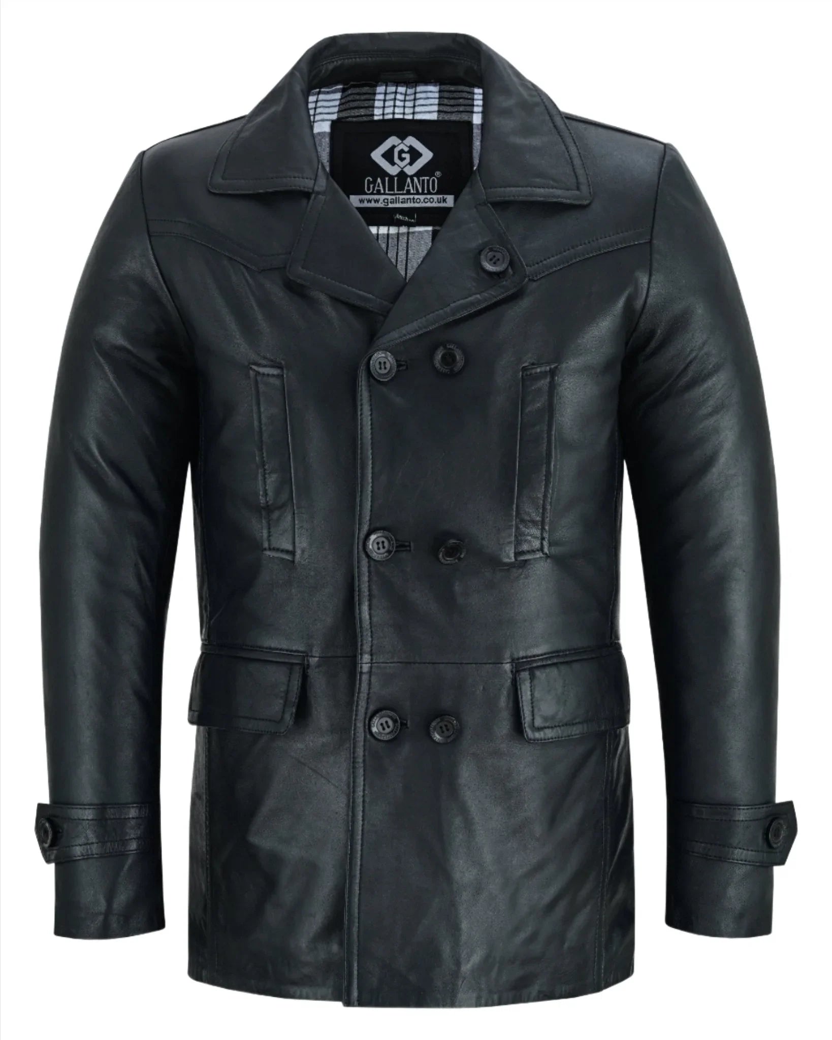 Vintage Black Men's Leather Jacket - Double Breasted Dr. Who Kriegsmarine Style