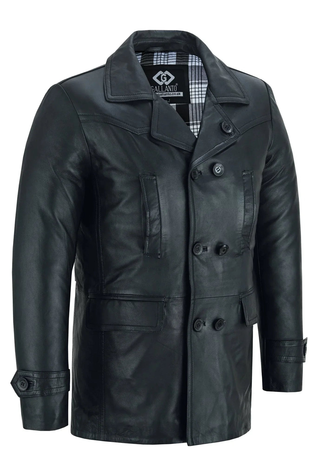 Vintage Black Men's Leather Jacket - Double Breasted Dr. Who Kriegsmarine Style